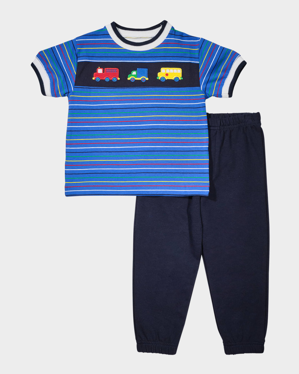 Boy's Vehicles Stripe Knit Shirt & Jog Pants Set, Size 2-5